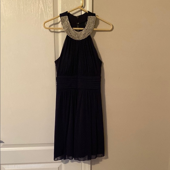 Speechless Navy Dress with Pearl Beaded Collar - Picture 1 of 5